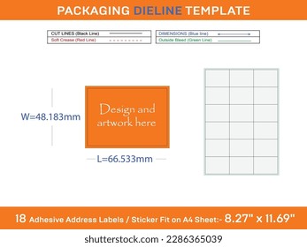 18 Adhesive Address Labels Dieline Template 66.533 x 48.183mm