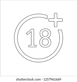 18+ age black line circle limit icon vector