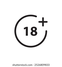 18+ age icon , simple flat black trendy style illustration for web and app..eps