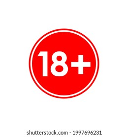 18+ age limit red round vector sign
