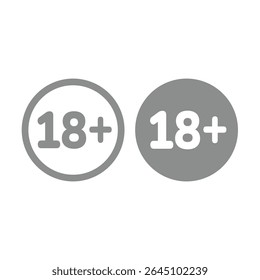 18+ age limit vector circle icon. People under 18 years old not allowed, eighteen plus vector sign.