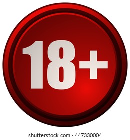 18+ Age Restriction Round Red Glossy Button.