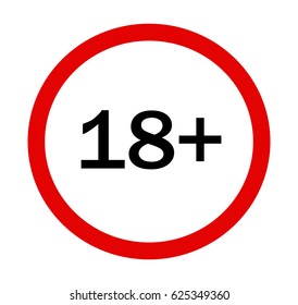 18+ Age Restriction Round Red and White Glossy Sign, Vector Illustration isolated on White Background.