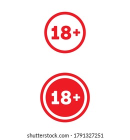 18+ age restriction signs. Age limit concept. symbol red color