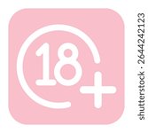 18+ age restriction symbol icon. Commonly used for labeling adult content, age-restricted products, websites, apps, or media. Clean and simple design suitable for universal use.