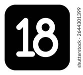 18 age restriction symbol icon. Commonly used for labeling adult content, age-restricted products, websites, apps, or media. Clean and simple design suitable for universal use.