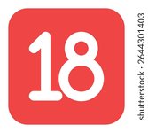 18 age restriction symbol icon. Commonly used for labeling adult content, age-restricted products, websites, apps, or media. Clean and simple design suitable for universal use.