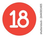 18 age restriction symbol icon. Commonly used for labeling adult content, age-restricted products, websites, apps, or media. Clean and simple design suitable for universal use.
