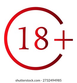 Símbolo de restricción de edad de 18+ en un círculo rojo. Advertencia sobre contenido para adultos. EPS 10.