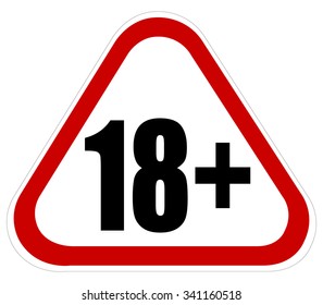 18+ Age Restriction Triangle Red and White Warning Sign, Vector Illustration isolated on White Background.