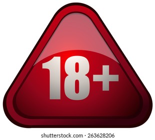 18+ Age Restriction Triangular Red Glossy Sign, Vector Illustration isolated on White Background. 