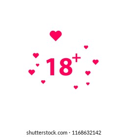 18 age warning stamp with hearts, Vector illustration. Flat design