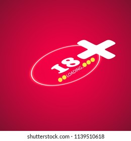 18 age warning stamp with progress loading bar with lighting