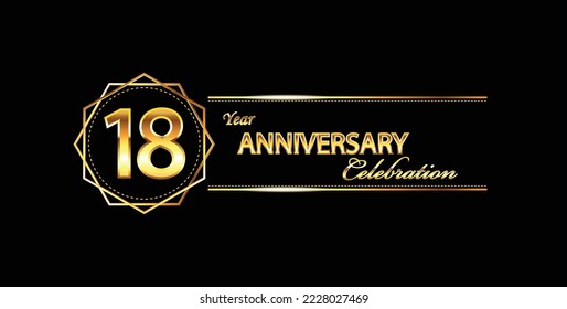 18 anniversary celebration. 18th anniversary celebration banner. 18 year anniversary celebration with hexagonal and black background.	