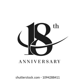 18 Anniversary Celebration simple monogram Design. pictogram vector icon, simple years birthday logo label, black and white stamp isolated