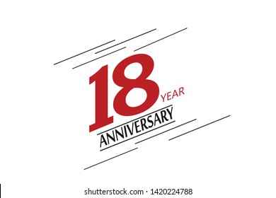18 anniversary, minimalist logo. 18th jubilee, greeting card. Birthday invitation. 18 year sign. Red space vector illustration on white background - Vector
