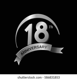 18 anniversary ring logo silver ribbon. vector celebration template