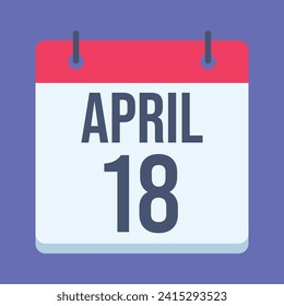 18 April Calendar. Blue Background. Vector Calendar.
