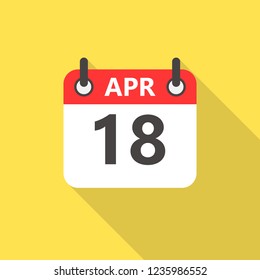 18 april calendar flat style icon with long shadow.