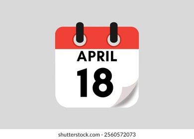  18 April calendar icon text page monthly web design on red, white, black and ash background vector, icon, or illustration with the month of April 18