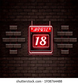 18 April calendar icon, vector illustration, on Bricks background