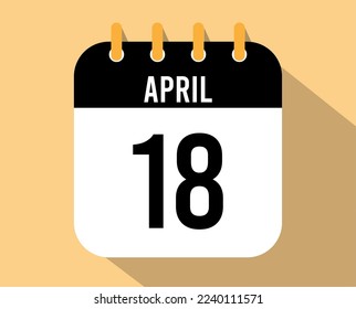18 April calendar icon. Vector black for the month of April with shadow effect