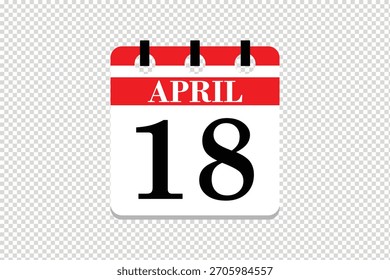 18 abril Calendario icono Vector, 18 fechas de abril mes calendario icono, fechas de abril 18 calendario icono, Vector calendario icono.