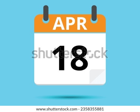 18 April. Flat icon calendar isolated on blue background. Vector illustration.