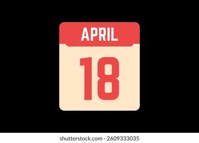18 April icon text page monthly web design on coral, white, tangerine and black background vector, icon, or illustration with the month of April 18