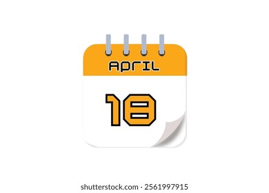 18 April month single day vector, illustration, calendar with yellow, black and white color background calendar April 18