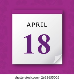 18 April. Purple vector daily calendar icon. Date and time, day, month.
