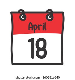 18 April. Vector flat daily calendar icon. Date and time, day, month. Holiday
