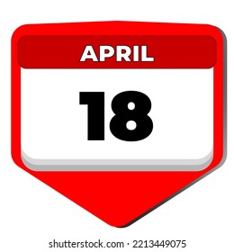 18 April vector icon calendar day. 18 date of April. Eighteenth day of April. 18th date number. 18 day calendar. Eighteen date. World Amateur Radio. Vector illustration