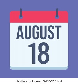 18 August Calendar. Blue Background. Vector Calendar.