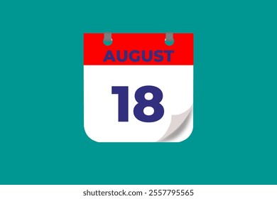 18 August calendar icon text page monthly web design on red, and blue background vector, icon, or illustration with the month of August 18