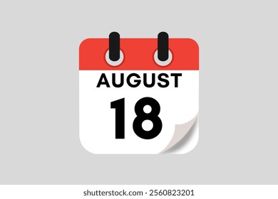 18 August calendar icon text page monthly web design on red, white, black and ash background vector, icon, or illustration with the month of August 18