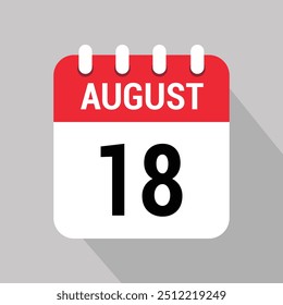 18 august calendar icon vector object design number