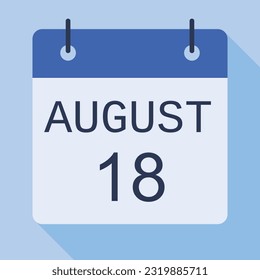 18 August Calendar, Vector Calendar.
