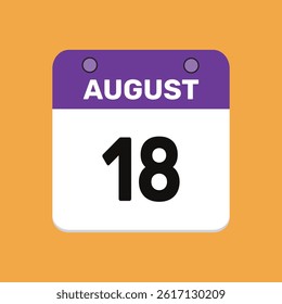18 august calender icon text page monthly web design.