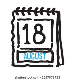 18 August date calendar - A simple yet elegant line art illustration of a date calendar captures the essence of organization and timekeeping. The clean lines and minimalistic design 
