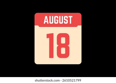 18 August icon text page monthly web design on coral, white, tangerine and black background vector, icon, or illustration with the month of August 18