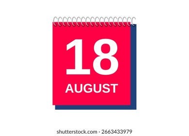 18 agosto mês único dia vetor, ilustração, calendário com vermelho, azul e branco cor de fundo calendário ícone de agosto 18