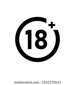 18+ black sign icon vector isolated white back ground, Vector 