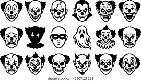Of 18 cartoon-style demon faces with horns, fangs, and varied expressions