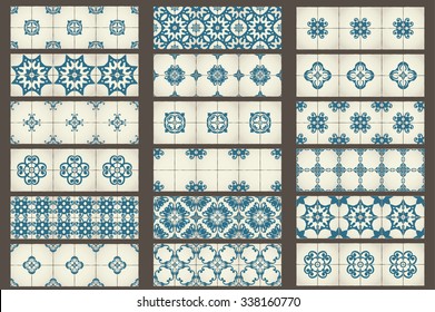 18 Classic seamless patchwork patterns of Moroccan tiles, ornaments for kitchen, blue STYLE