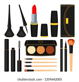 18 colorful cartoon make up element. St valentine gift for woman. Beauty themed vector illustration for stamp, label, certificate, badge, brochure, card, poster, coupon or banner decoration