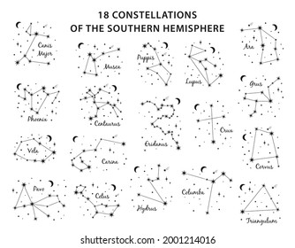 18 Constellations Southern Hemisphere Set Includes Constellations Canis Major , Eridanus, Phoenix, Wolf, Crane, Hydra, Keel, Southern Cross, Southern Triangle, Whale, Poop, Dove, Raven And Others