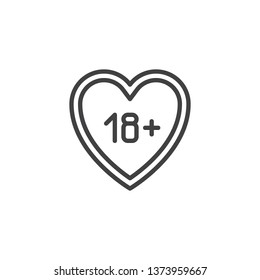 18 content heart line icon. linear style sign for mobile concept and web design. Adults only, love outline vector icon. Symbol, logo illustration. Pixel perfect vector graphics