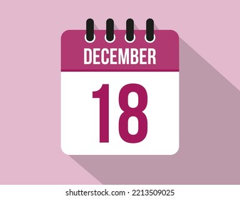 18 day December calendar. Calendar vector for December in pink color on light background