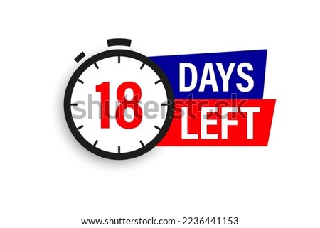 18 days left. Countdown badge. Vector illustration isolated on white background.